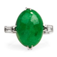 GIA 4.82 Carats Green Jade Diamond Platinum Cocktail Ring
