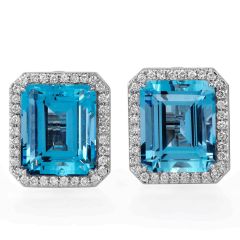 Sabbadini Aquamarine Diamond Platinum Large Emerald Cut Clip Earrings