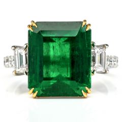 AGL 8.64cts Colombian Emerald Diamond Platinum 18k Gold Ring