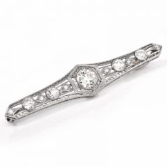 Antique Art Deco Diamond Platinum Filigree Bar Brooch Pin
