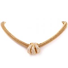 Tiffany & Co. Diamond Shell 18K Yellow Gold Pendant Mesh Vintage Necklace