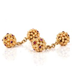 VCA Vintage Retro Ruby 14K Yellow Gold Bead Cluster Cufflinks 