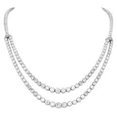 23 Carat Natural Diamond Two Strand Riviera Tennis Platinum Necklace