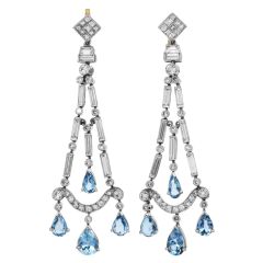 Vintage Aquamarine & Diamond 6.22 Carats Platinum Chandelier Earrings
