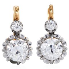 Antique Old Mine 1.40 carat Diamond Platinum 18K Classic Drop Earrings
