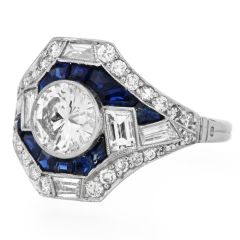 Diamond French Cut Sapphire Platinum Cocktail Engagement Ring
