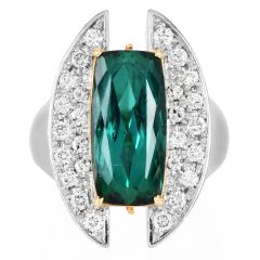 Green Tourmaline 8.06cts Diamond Platinum 18K Gold Sculptural Ring