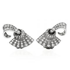 Vintage Deco  Diamond Platinum Fan Clip On Stud Earrings