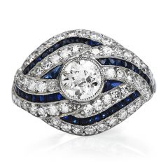 Art Deco Diamond Sapphire Platinum Cocktail Engagement Ring
