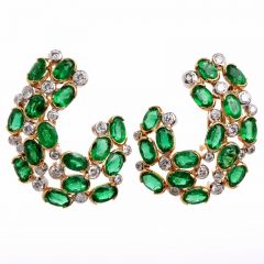 Vintage 10.84ct Diamond & Colombian  Emerald 18K Gold Earrings