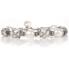Fred Paris Designer Pearl Diamond Platinum Bracelet