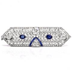 Antique Art Deco Diamond Sapphire Platinum Pin Brooch