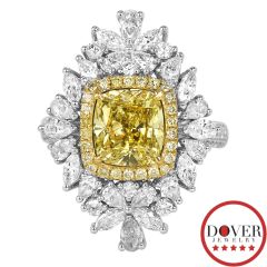 GIA 4.81ct Fancy Yellow Diamond 18K Gold Convertible Cocktail Halo Ring/Pendant