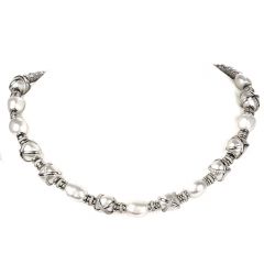 Fred Paris Designer Pearl Diamond Platinum Necklace