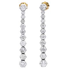 Estate Diamond Platinum Hexagon Link Graduated Dangle Earrings