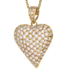 Vintage Retro 4.10cts Diamond Puff Heart 18k Gold Pendant  