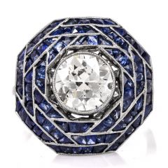 Estate Art Deco European Diamond Sapphire Cocktail Ring