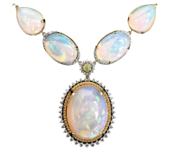 Opal Diamond 14K Gold Cabochon Drop Necklace|Dover Jewelry|