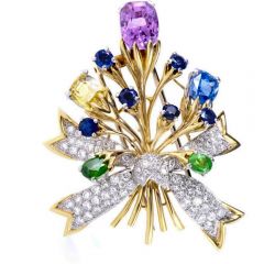 Tiffany Schlumberger Sapphire Floral Bouquet Lapel Brooch Pin