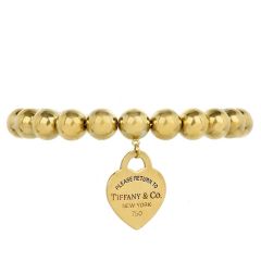 Vintage Tiffany & Co 18K Yellow Gold Return to Tiffany Heart tabs 8 mm Bead Bracelet