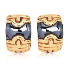 Bvlgari Parentesi 18K Yellow Gold Hematite Hoop Earrings