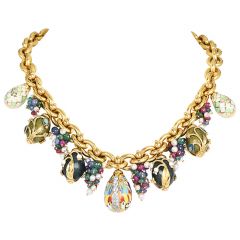 Estate 18K Enameled 0.50ct Diamond Egg Charm Statement Necklace 
