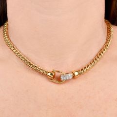 Pomellato Diamond 18K Gold Rope Chain Hardware Link Necklace-Dover Jewelry