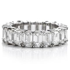  GIA 6.09cts Emerald  Diamond Platinum Eternity Ring Size 5 3/4