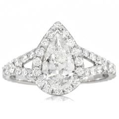 Estate 1.86 ct Pear-Cut Diamond 18K Gold Halo Split Shank Engagement Ring 