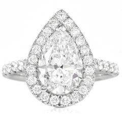 Estate 2.33ct Pear Cut E-VS2 Diamond 18K White Gold Halo Engagement Ring 