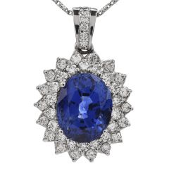 GIA 27.59cts Ceylon Sapphire Diamond Halo Platinum Pendant Enhancer 