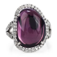 Estate 12.13 Amethyst Diamond 18K Gold Halo Cocktail Ring 
