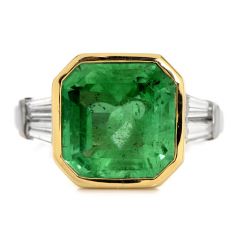 Estate Diamond 5.60ct Colombian Emerald 18K Gold Ring