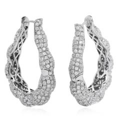 8cts  Diamond 18K White Gold Cluster Sparkle Large Hoop Earrings 
