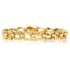 Vintage Retro Diamond 18K Yellow Gold Horseshoe Fancy Link Chain Bracelet