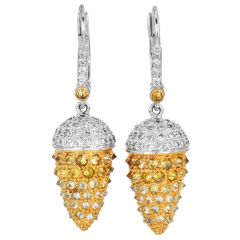 Estate Hubert Diamond 14K Gold Fancy Spiked Cone Dangle Drop Earrings|Dover Jewelry|