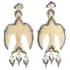 Sylva & Cie Handmade Diamond Tagua 18K Gold Swallow Bird Earrings