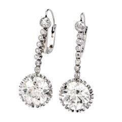 Antique 13.59 Carat European Cut Diamond Platinum Dangling Earrings