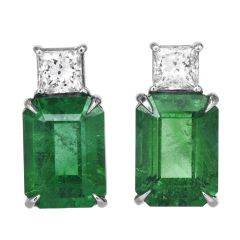 Estate Princess Cut Diamond Emerald Platinum Elegant Stud Earrings|DoverJewelry|