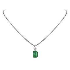 Estate Princess Cut Diamond Emerald Platinum Pendant Chain Necklace
