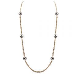 Estate Gray South Sea Pearl 18K Tri-Tone Gold Link Chain Necklace