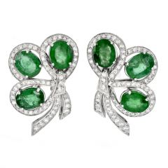 Estate Diamond 15.45cts Emerald 18K Gold Clover Floral Clip On Earrings