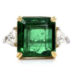 Certified  9.02cts Zambian Emerald Diamond Platinum Cocktail Ring