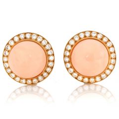 Lilli Designer Retro Vintage Diamond Pink Coral 18K Gold Round Clip On Earrigns