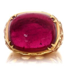 Lilli Designer Raspberry Tourmaline Yellow Sapphire 18K Gold Retro Cocktail Ring 