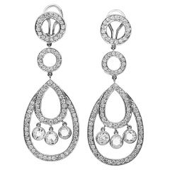 Estate Rose Cut 5.67cts Diamond 18k White Gold Dangle Drop Clip Earrings