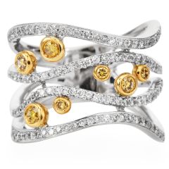 Contemporary 18K Two-Tone Diamond Wide Wave Statement Ring|Dover Jewelry|