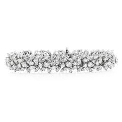 15.16cts Diamond 18K Gold Elegant Cluster Floral Links Bracelet