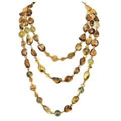 Verdura Extra Long Smoky Quartz 18K Gold Beaded Necklace