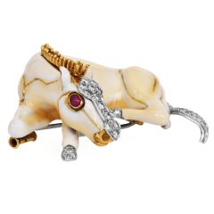 David Webb Enamel Horse Diamonds Rubies Platinum 18K Brooch